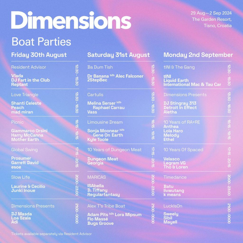 Dimensions boat parties flyer with lineups