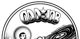 OddJob ODJB01 label with a black-and-white psychedelic illustration